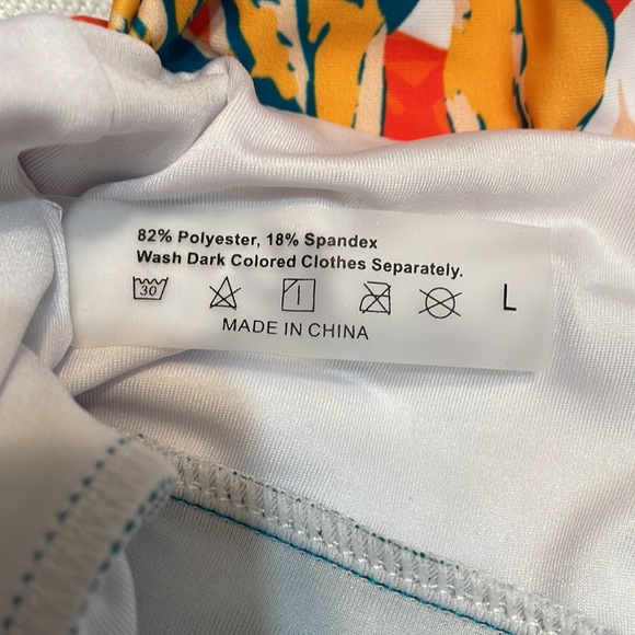 NWT Binlowis Sz L 1 Piece Halter Bathing Suit Teal / Orange / White Design - Picture 13 of 13